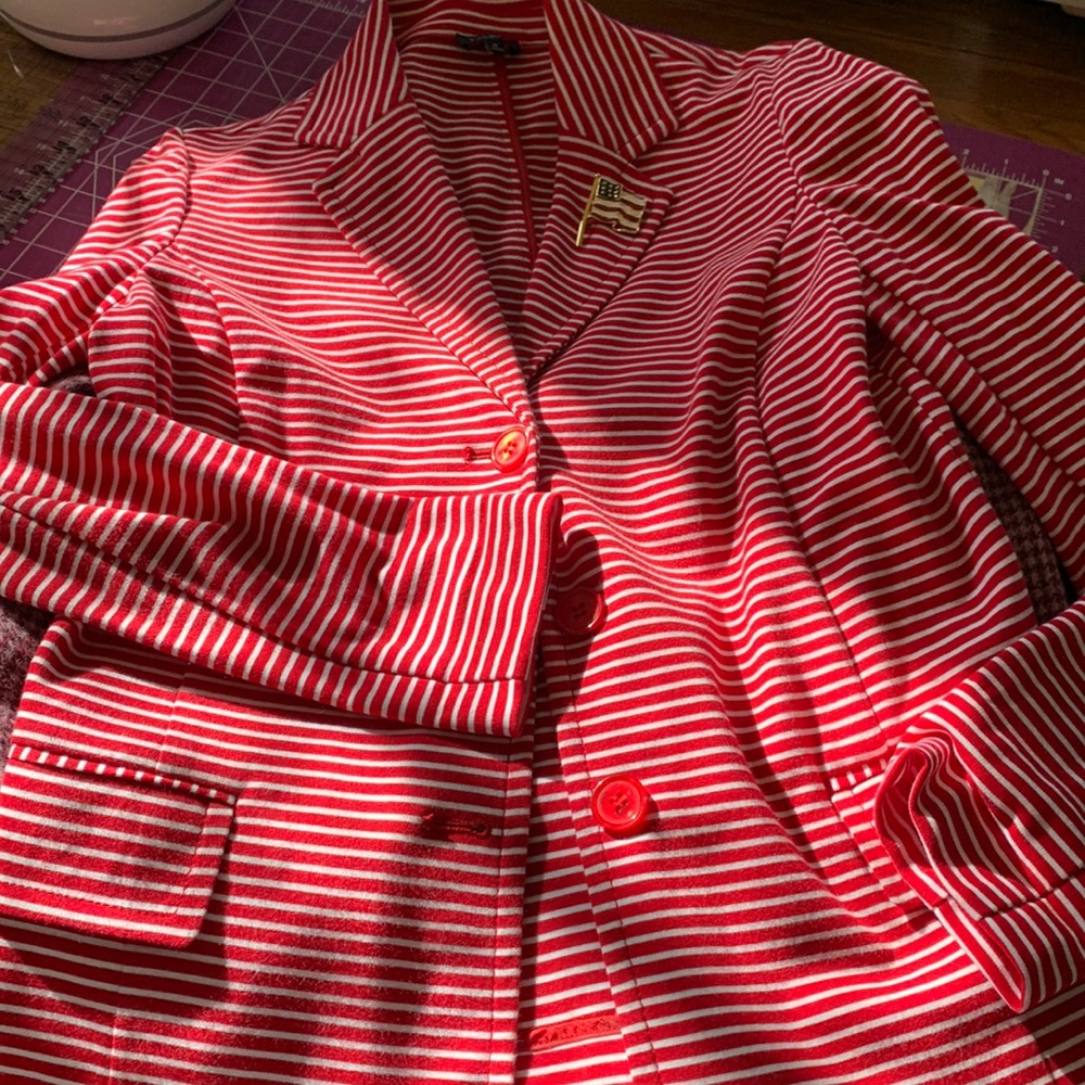 Talbots Red and White Striped Blazer Size Medium